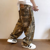 Spring and Autumn New Retro Canvas Snake Pattern Camouflage Heavy Washed Handsome Loose Casual Pants Scimitar Pants Men