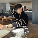 mens fall fashion Japanese Style Thick Striped Sweater Men's Autumn and Winter New Korean Style Trendy Loose Pullover Wool Sweater Top