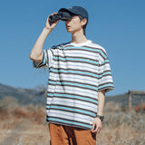Men's contrast color striped t-shirt men's short-sleeved men's trendy summer clothes men's clothing 2024 new tops T-shirt