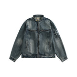 Retro washed distressed denim jacket for boys new American high street loose handsome workwear jacket tops