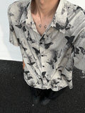 National style niche design butterfly short-sleeved shirt men's summer new loose drape cleanfit full print shirt