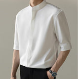 Gotmes-shop classy outfits men New Chinese Style Stand Collar Short-Sleeved Shirt Men's Summer New Niche Shirt Trendy Ice Silk Drape All-Match Top