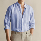  Men's New High Quality Striped Simple Comfortable Long Sleeve Button Shirt 