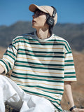 Men's contrast color striped t-shirt men's short-sleeved men's trendy summer clothes men's clothing 2024 new tops T-shirt