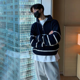 black men fashion urban Japanese Style Lapel Sweater Men's Autumn Korean Style Trendy Lazy Style Versatile Striped Pullover Half Zipper Knitted Coat Trendy