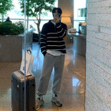 black men fashion urban Japanese Style Lapel Sweater Men's Autumn Korean Style Trendy Lazy Style Versatile Striped Pullover Half Zipper Knitted Coat Trendy