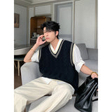 mens fashion Shanlitadi Autumn and Winter College Style Twist Sweater Men's Casual V-neck Vest Sweater Korean Style Loose Waistcoat Top