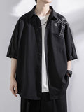 Ice silk shirt men's short sleeves summer trendy bamboo new Chinese style men's clothing Chinese style tops loose casual three-quarter sleeves