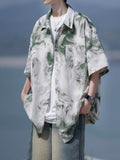 Tie-dyed short-sleeved shirt for men summer new style ice silk beach flower shirt loose trendy jacket