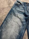 American retro dark blue lightning burst cracked jeans for men and women loose wide-leg pants washed straight flared pants