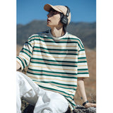 Men's contrast color striped t-shirt men's short-sleeved men's trendy summer clothes men's clothing 2024 new tops T-shirt