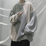Gotmes-shop 90s streetwear round Neck Sweater Men's Winter New Fashion Brand Sweater Coat Design Sense Niche Stitching Contrast Color Sweater
