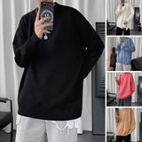 Gotmes-shop mens fashion Solid Color Knitted Bottoming Shirt Men's round Neck Men's Long-Sleeved Sweater Hong Kong Style Men's Fashionable Outerwear Spring and Autumn Sweater