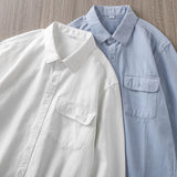 American heavyweight work shirt long sleeve men's spring and autumn pocket high-grade white shirt jacket free ironing anti-wrinkle tide