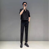 classy outfits men New Chinese Style Stand Collar Short-Sleeved Shirt Men's Summer New Niche Shirt Trendy Ice Silk Drape All-Match Top
