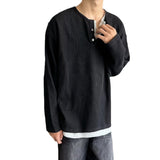 mens outfit inspiration Japanese Retro Henry Collar Fake Two-Piece Long-Sleeved T-shirt Men's Autumn Casual Sweater Men's Autumn Bottoming Shirt