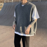 boy outfits Myq Men's V-neck Knitted Vest Korean Style Trendy All-Match Waistcoat Loose Vest Summer Sleeveless Jacket