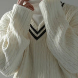 classy outfits men Preppy Style V-neck Sweater Men's Suit Ins Winter New Loose All-Match Sweater Niche Sweater