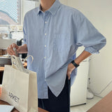 90s fashion men Myq Blue Striped Shirt Men's Autumn New Korean Style Loose Long Sleeve Shirt High-Grade Shirt