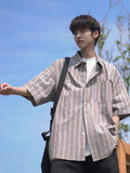Korean style niche striped short-sleeved shirt summer new men's shirt jacket summer loose casual tops