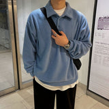 Gotmes-shop 90s fashion men BJ Autumn and Winter Thickened Lapel Sweater Men's Korean-Style Trendy Loose Long-Sleeved Polo Shirt Solid Color All-Matching Coat