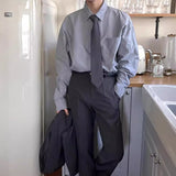 classy outfits men Simple Casual Shirt Men's Spring New Long-Sleeved Shirt Korean Style Loose-Fit Clothing DK Uniform Inner Wear