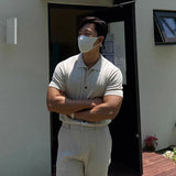 old money outfits men Ice Silk Knitted Short-Sleeved Men's Summer Ruffle Handsome Lapel T-shirt New Men's Summer Top Polo Shirt