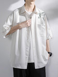 Ice silk shirt men's short sleeves summer trendy bamboo new Chinese style men's clothing Chinese style tops loose casual three-quarter sleeves