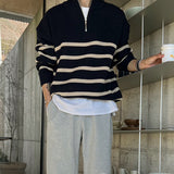 mens fall fashion Japanese Style Thick Striped Sweater Men's Autumn and Winter New Korean Style Trendy Loose Pullover Wool Sweater Top