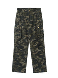Street high street loose straight large pocket overalls men's summer new high waist camouflage hiphop casual pants