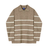 black men fashion urban Japanese Style Lapel Sweater Men's Autumn Korean Style Trendy Lazy Style Versatile Striped Pullover Half Zipper Knitted Coat Trendy