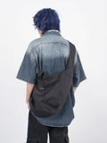 American high street gradient washed old denim short-sleeved shirt new summer ins trendy couple zipper shirt