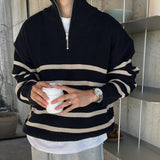 mens fall fashion Japanese Style Thick Striped Sweater Men's Autumn and Winter New Korean Style Trendy Loose Pullover Wool Sweater Top