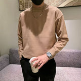 Gotmes-shop mens fashion Spring and Autumn New Pure Color Sweater Men's Fresh round Neck Basic Long Sleeve Youth Casual Drop Shoulder Bottoming Shirt
