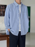 90s fashion men Korean Style Casual Shirt Light Mature Loose Blue Loose Long Sleeve Shirt Thin Striped Spring and Autumn New Men's Korean Style
