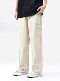 Japanese straight overalls men's summer trendy Hong Kong style loose vibe men's pants pockets simple wide-leg casual trousers