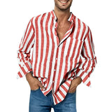  Men's New High Quality Striped Simple Comfortable Long Sleeve Button Shirt 