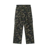 Street high street loose straight large pocket overalls men's summer new high waist camouflage hiphop casual pants