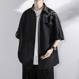 Ice silk shirt men's short sleeves summer trendy bamboo new Chinese style men's clothing Chinese style tops loose casual three-quarter sleeves