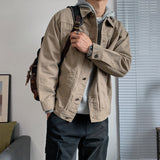 Gotmes-shop black men fashion urban Spring and Autumn Casual Workwear Jacket Men's Long-Sleeved Retro Solid Color Men's Jacket Loose Men's Trendy Outerwear