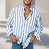  Men's New High Quality Striped Simple Comfortable Long Sleeve Button Shirt 