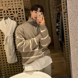 Gotmes-shop black men fashion urban Japanese Style Lapel Sweater Men's Autumn Korean Style Trendy Lazy Style Versatile Striped Pullover Half Zipper Knitted Coat Trendy