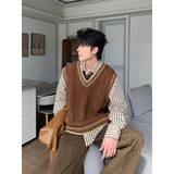 mens fashion Shanlitadi Autumn and Winter College Style Twist Sweater Men's Casual V-neck Vest Sweater Korean Style Loose Waistcoat Top