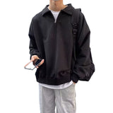 guys fits Black Half Zipper Lapel Sweater Men's Autumn New Korean Style Casual Personality Fashion Simple Top Outer Wear