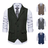 Gotmes-shop men’s fashion Men's Men's Herringbone Tweed Suit Vest Retro Lapel Vest Men's Vest