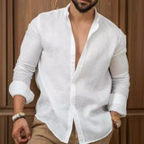 Gotmes-shop men’s fall fashion Cotton and Linen Solid Color Men's Shirt Youth Casual