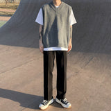 boy outfits Myq Men's V-neck Knitted Vest Korean Style Trendy All-Match Waistcoat Loose Vest Summer Sleeveless Jacket