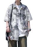 Tie-dyed short-sleeved shirt for men summer new style ice silk beach flower shirt loose trendy jacket