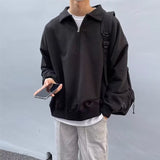 guys fits Black Half Zipper Lapel Sweater Men's Autumn New Korean Style Casual Personality Fashion Simple Top Outer Wear