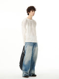 American high street retro jeans men's spring new loose straight high-end wide-leg pants handsome pants couple